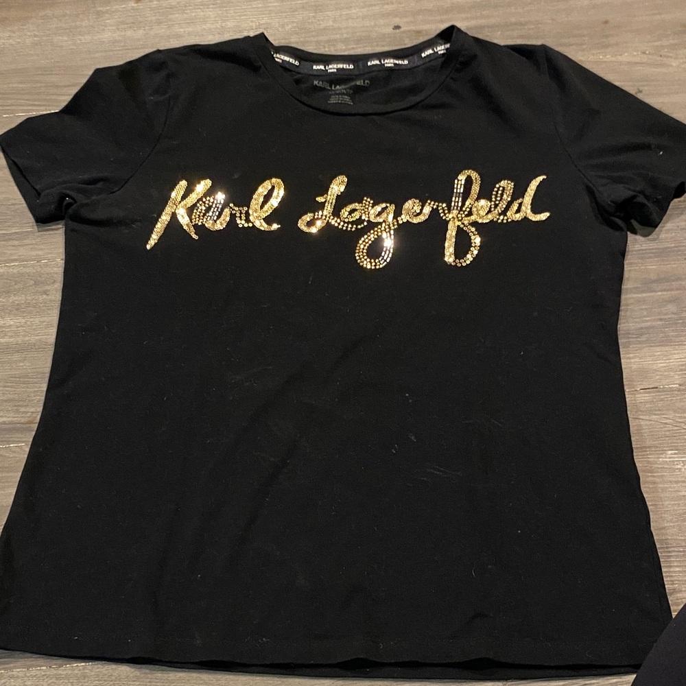 Karl Lagerfeld Black Tee with Gold Script